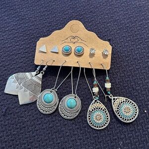 Boho Turquoise and Silver Earring Set